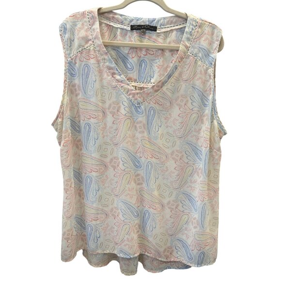 Rose & Olive Womens Sleeveless Pastel Paisley Blouse Flowy Top Plus Size 3X - Picture 1 of 5